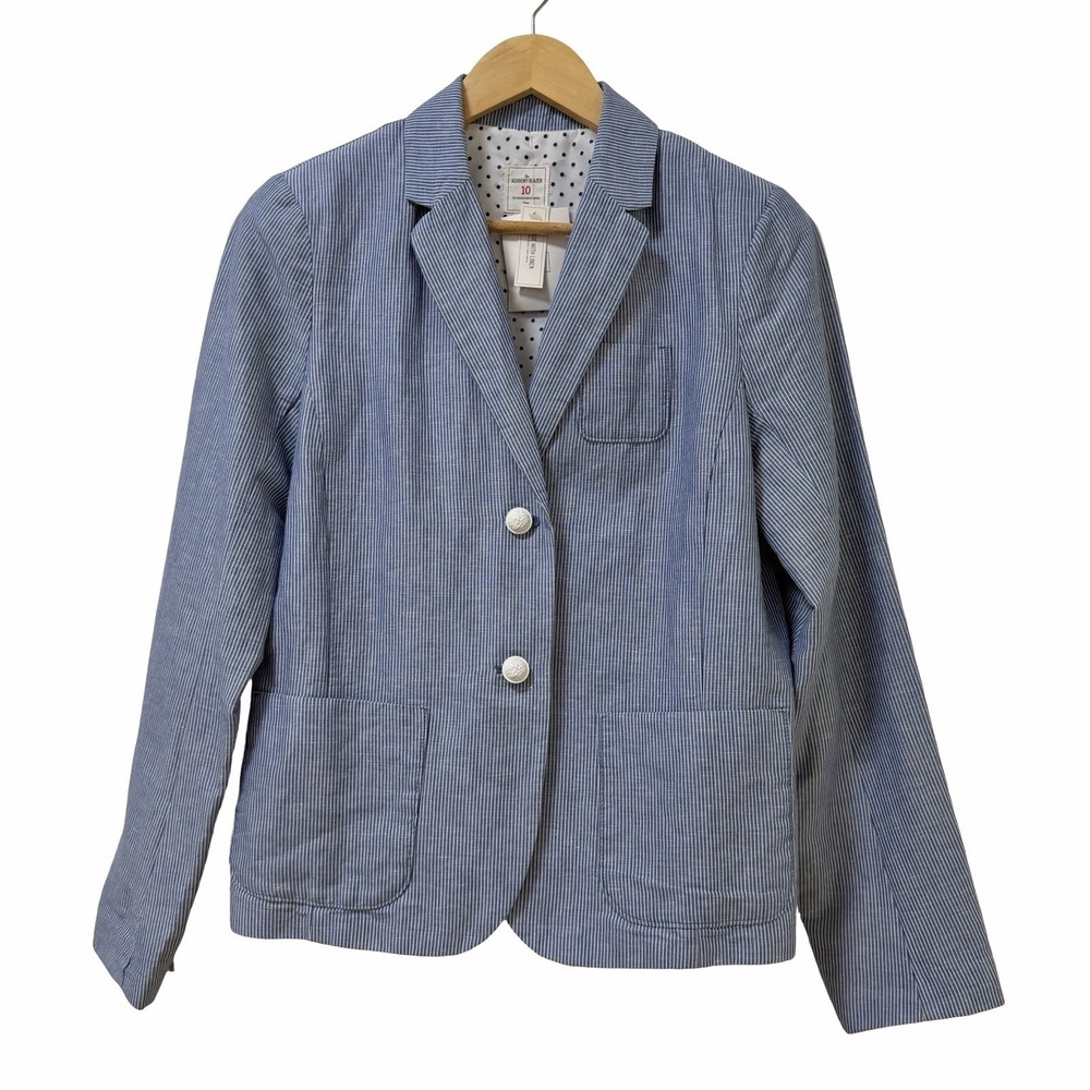 GAP Women Academy Linen Blend Stripe Blazer Size 10 Blue White Office Career NEW